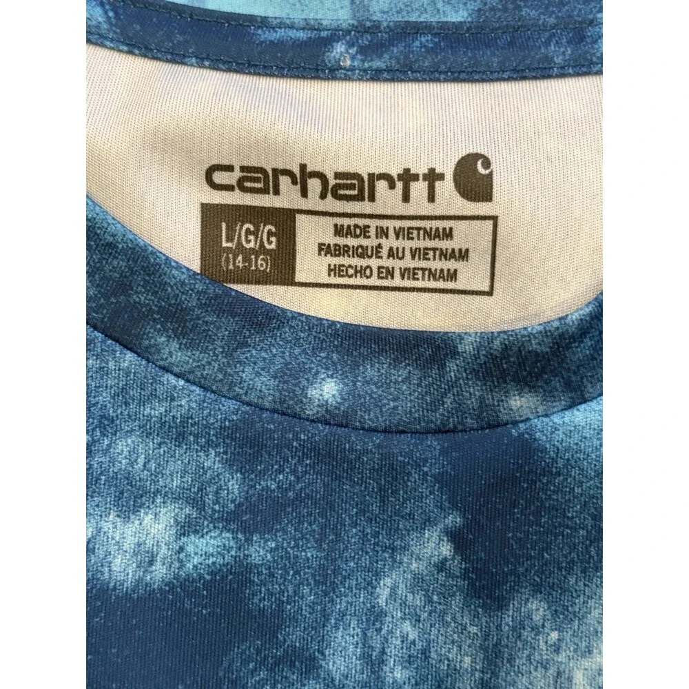 Carhartt Shirt Boy's Large (14-16) Blue Tie Dye Cool Fast Dry